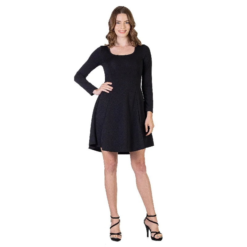 24seven Comfort Apparel Womens Long Sleeve Knee Length Skater Dress Classic Women's Pin - striped 24seven Comfort Apparel Womens Long Sleeve Knee Length Skater Dress Classic Women's Pin - striped