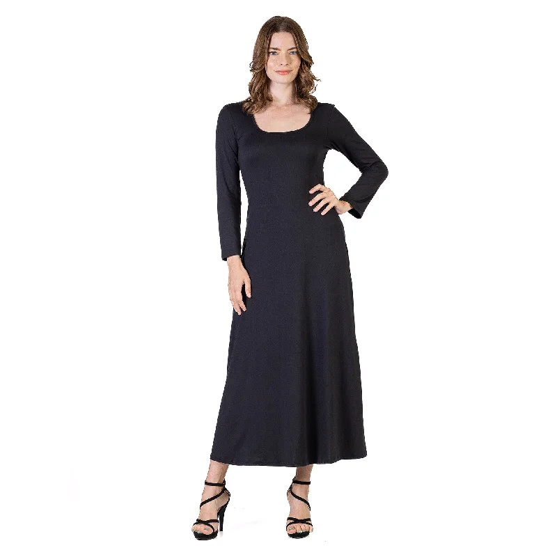 24seven Comfort Apparel Womens Long Sleeve Maxi Dress Cashmere