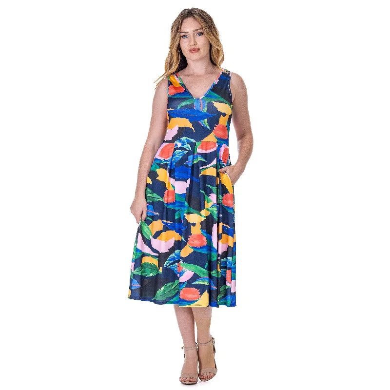 24seven Comfort Apparel Womens Midi Length Multicolor Sleeveless Pleated Pocket Dress Earthy Women's Hemp - based 24seven Comfort Apparel Womens Midi Length Multicolor Sleeveless Pleated Pocket Dress Earthy Women's Hemp - based