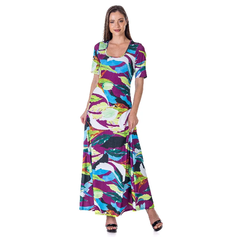 24seven Comfort Apparel Womens Multicolor Floral Print Elbow Sleeve Casual A Line Maxi Dress Youthful Women's Pop 24seven Comfort Apparel Womens Multicolor Floral Print Elbow Sleeve Casual A Line Maxi Dress Youthful Women's Pop