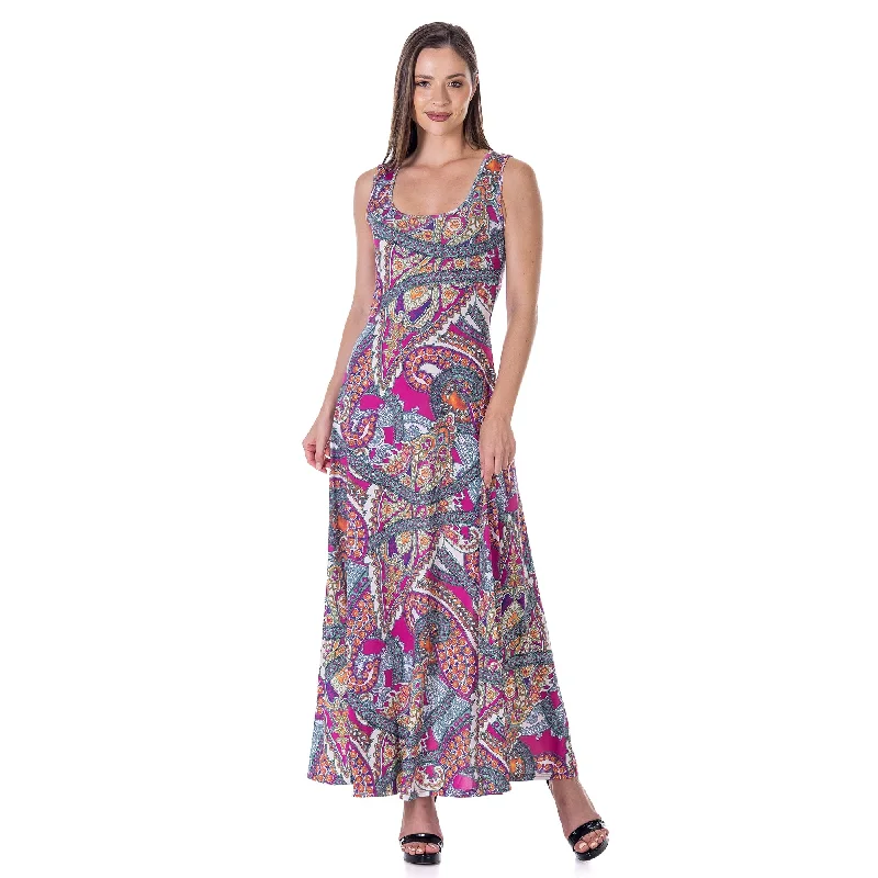 24seven Comfort Apparel Womens Pink Paisley Print Scoop Neck A Line Sleeveless Maxi Dress Adventure 24seven Comfort Apparel Womens Pink Paisley Print Scoop Neck A Line Sleeveless Maxi Dress Adventure