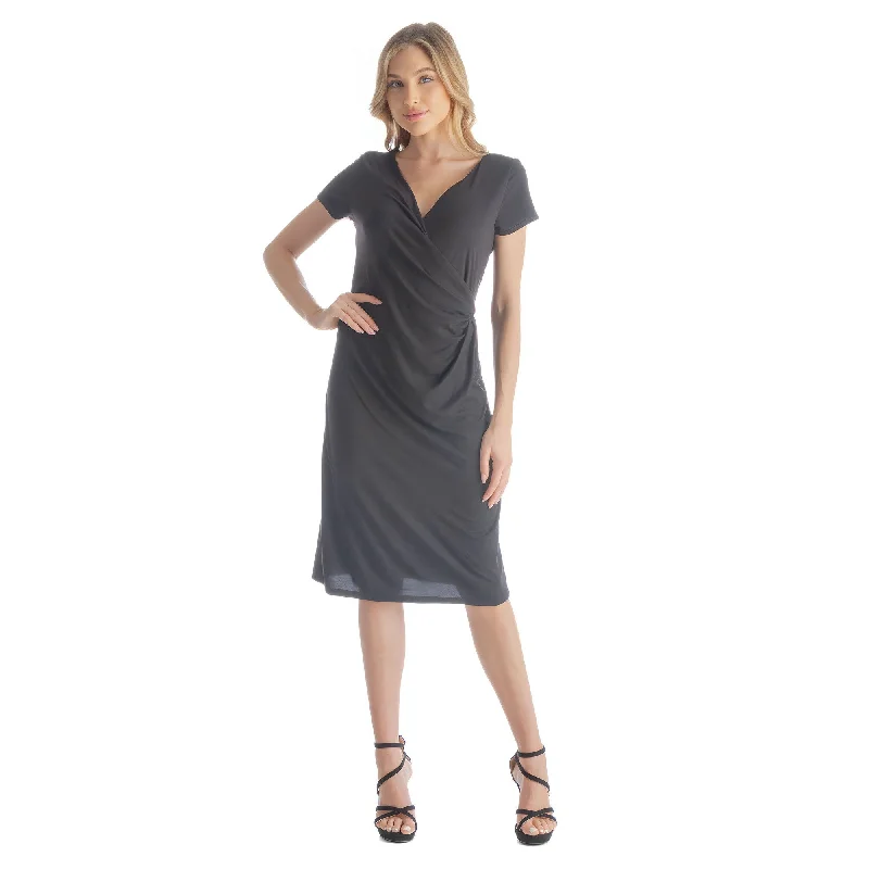 24seven Comfort Apparel Womens Short Sleeve Knee Length Faux Wrap Dress Stylish Women's Tropical 24seven Comfort Apparel Womens Short Sleeve Knee Length Faux Wrap Dress Stylish Women's Tropical