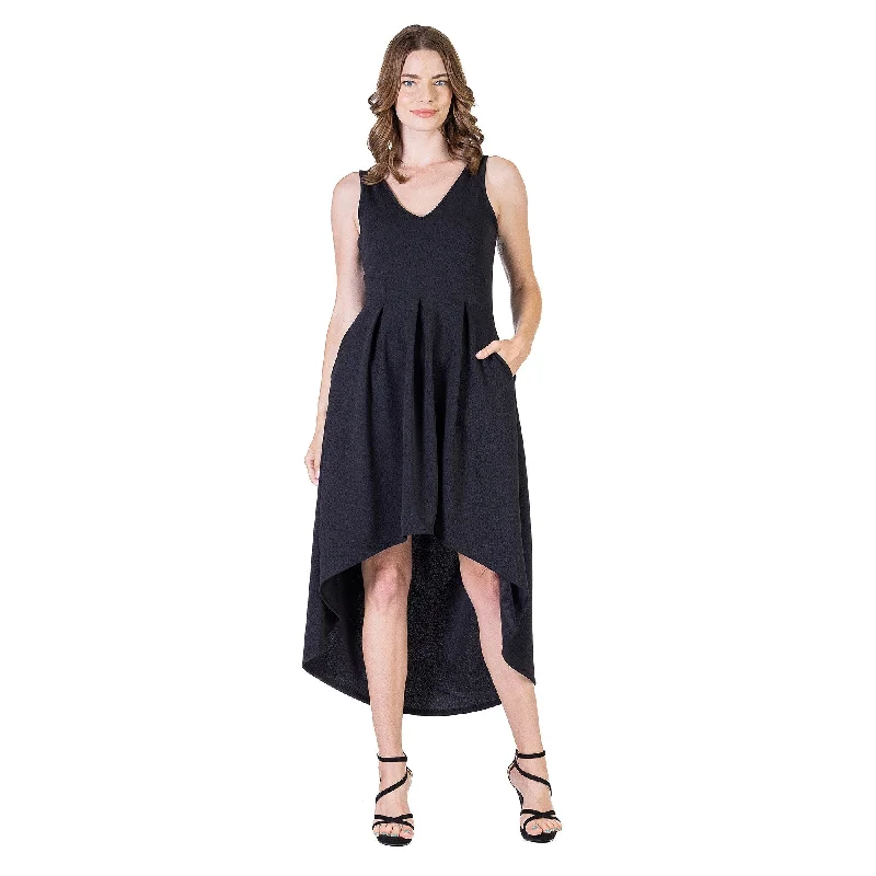 24seven Comfort Apparel Womens Sleeveless Fit N Flare High Low Dress Athletic Women's 24seven Comfort Apparel Womens Sleeveless Fit N Flare High Low Dress Athletic Women's