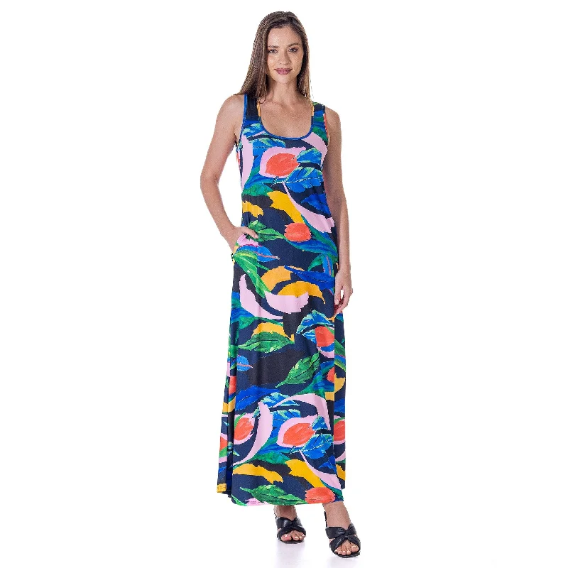 24seven Comfort Apparel Womens Teal Floral Print Sleeveless Casual Maxi Dress With Pockets Australian Beach 24seven Comfort Apparel Womens Teal Floral Print Sleeveless Casual Maxi Dress With Pockets Australian Beach