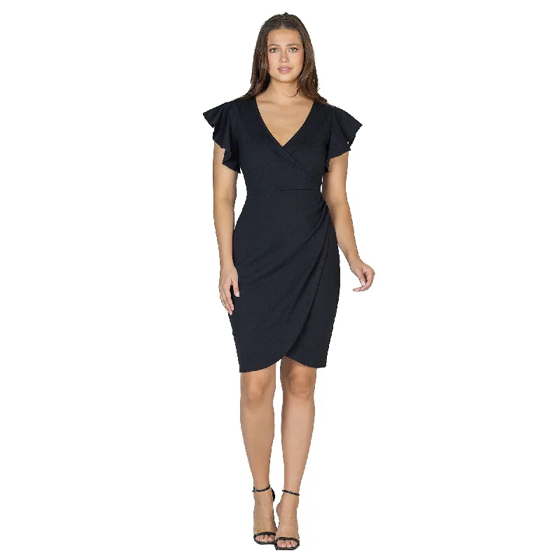 24seven Comfort Apparel Womens V Neck Ruffle Sleeve Knee Length Dress Earthy Women's 24seven Comfort Apparel Womens V Neck Ruffle Sleeve Knee Length Dress Earthy Women's