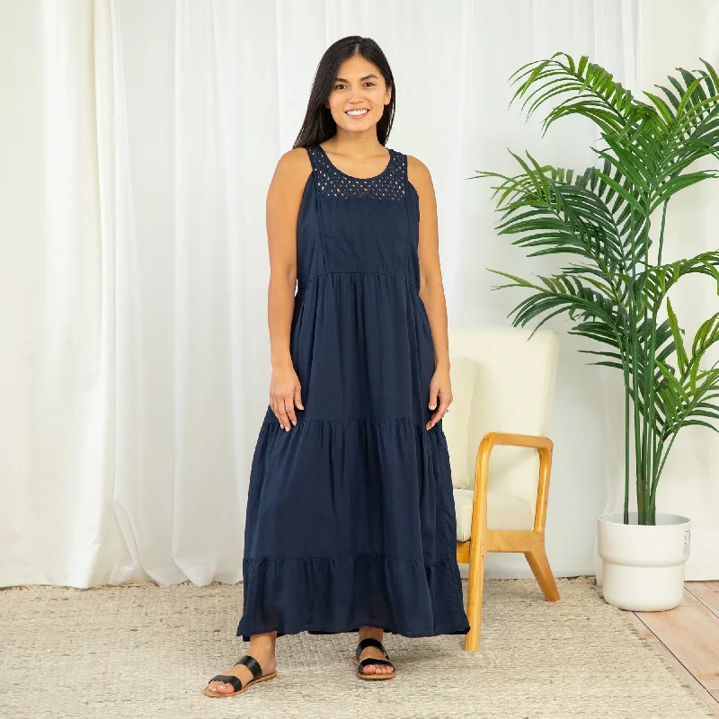 Lattice Long Tiered Dress Stylish Women's Neon