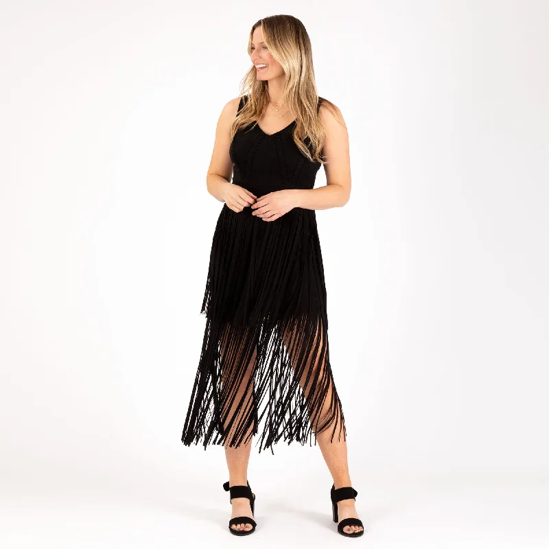 Southern Fringe Faux Suede Dress Polished Women's Silk