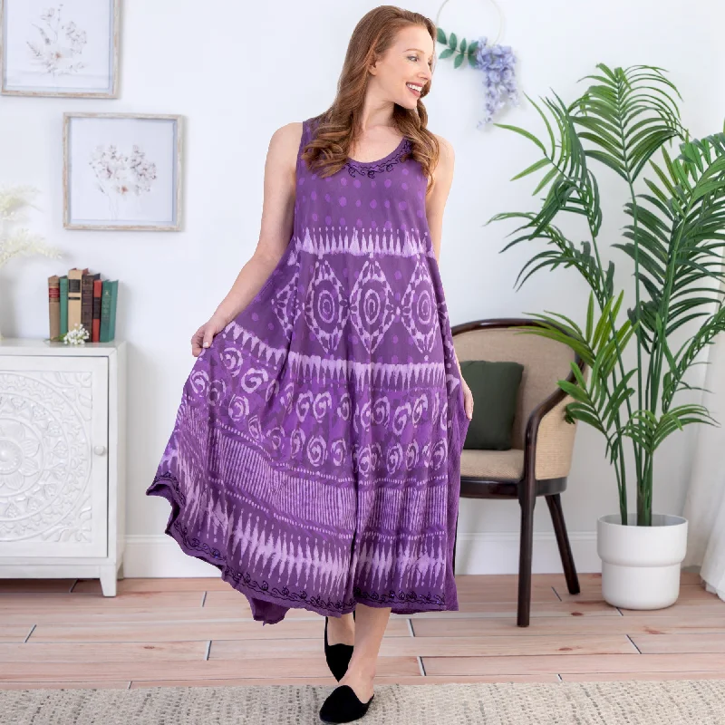 Purple Tie-Dye & Dots Sleeveless Dress Casual Women's Loose - fitting