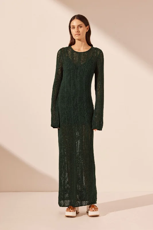 ARLO LONG SLEEVE MAXI DRESS - DEEP FOREST Cozy Women's Sherpa - lined