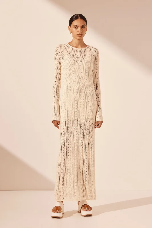 ARLO LONG SLEEVE MAXI DRESS - IVORY Cool Women's Distressed
