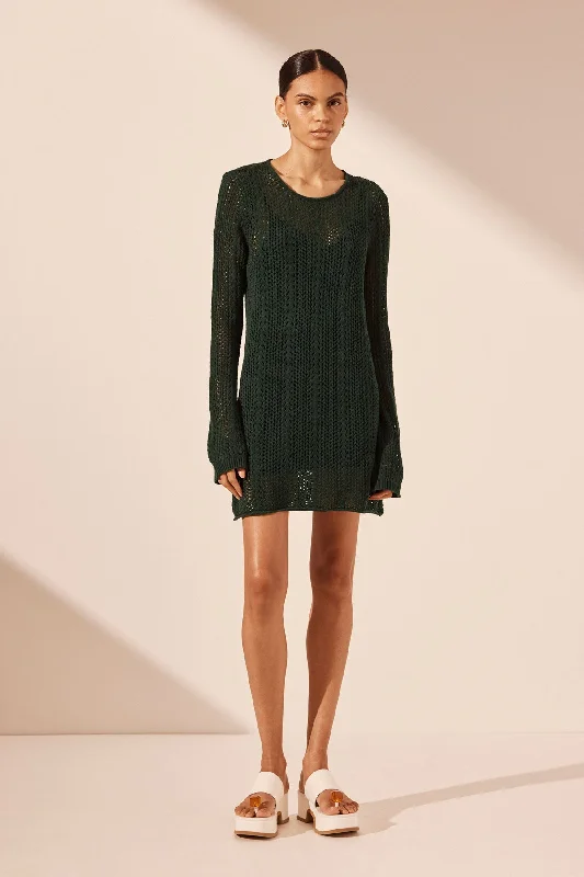 ARLO LONG SLEEVE MINI DRESS - DEEP FOREST British Gentlewoman Style