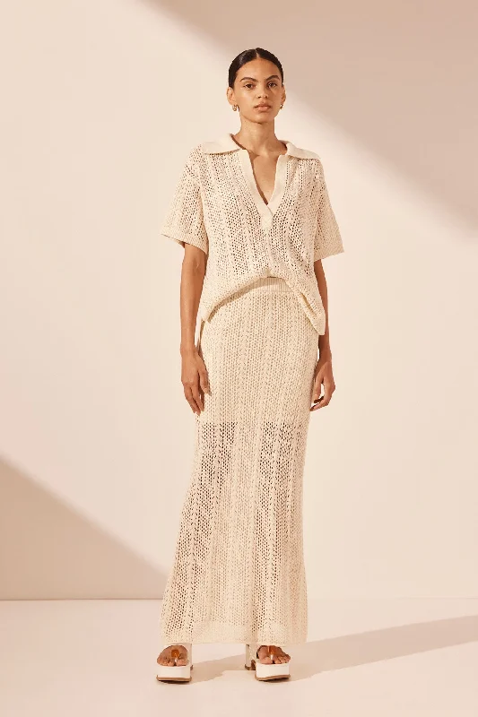 ARLO MAXI SKIRT - IVORY Sleek Women's Metallic