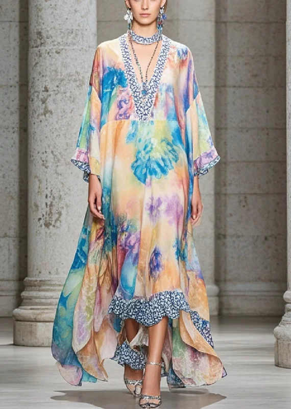 Art Oversized Print Exra Large Hem Chiffon Beach Dresses Fall Laid - back Women's Style Art Oversized Print Exra Large Hem Chiffon Beach Dresses Fall Laid - back Women's Style