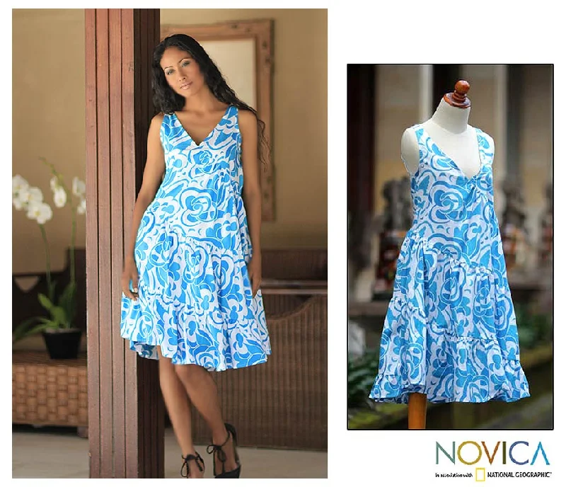 Balinese Sea Blue Cotton Batik Dress Disco