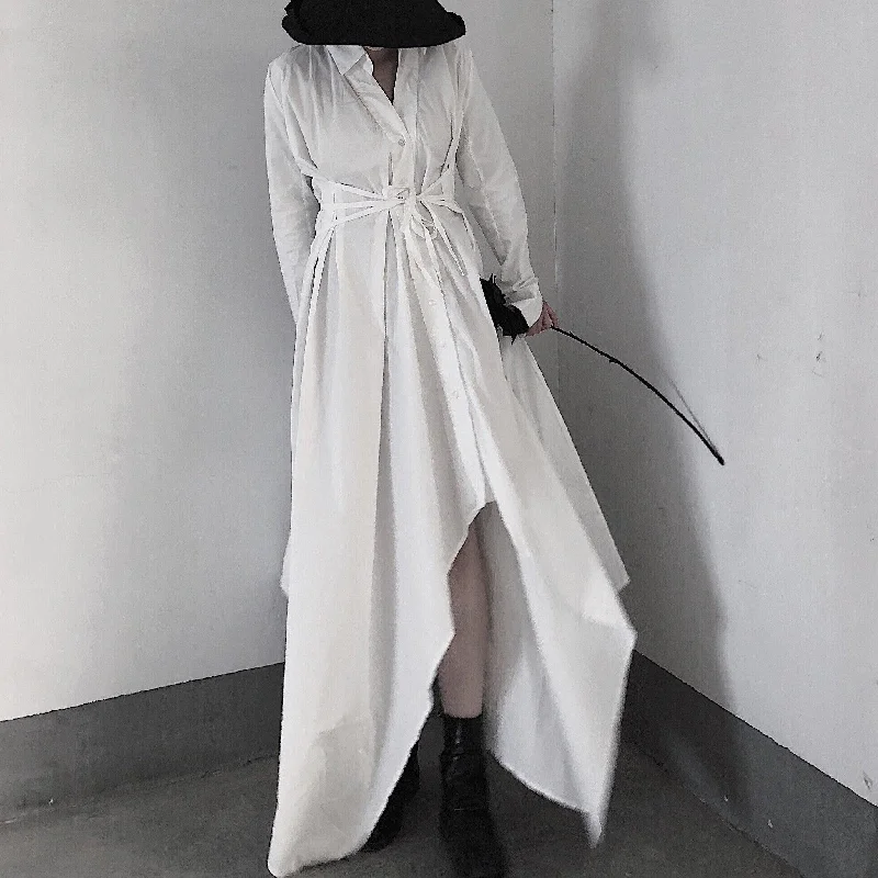 Beautiful V Neck Asymmetric Spring Quilting Clothes Catwalk White Art Dresses Sleek Women's Beautiful V Neck Asymmetric Spring Quilting Clothes Catwalk White Art Dresses Sleek Women's