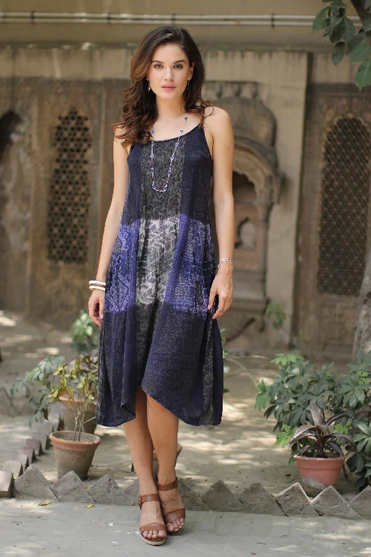 Blue Fusion Blue and Taupe Women's Rayon Sundress Sporty Women's Athleisure 