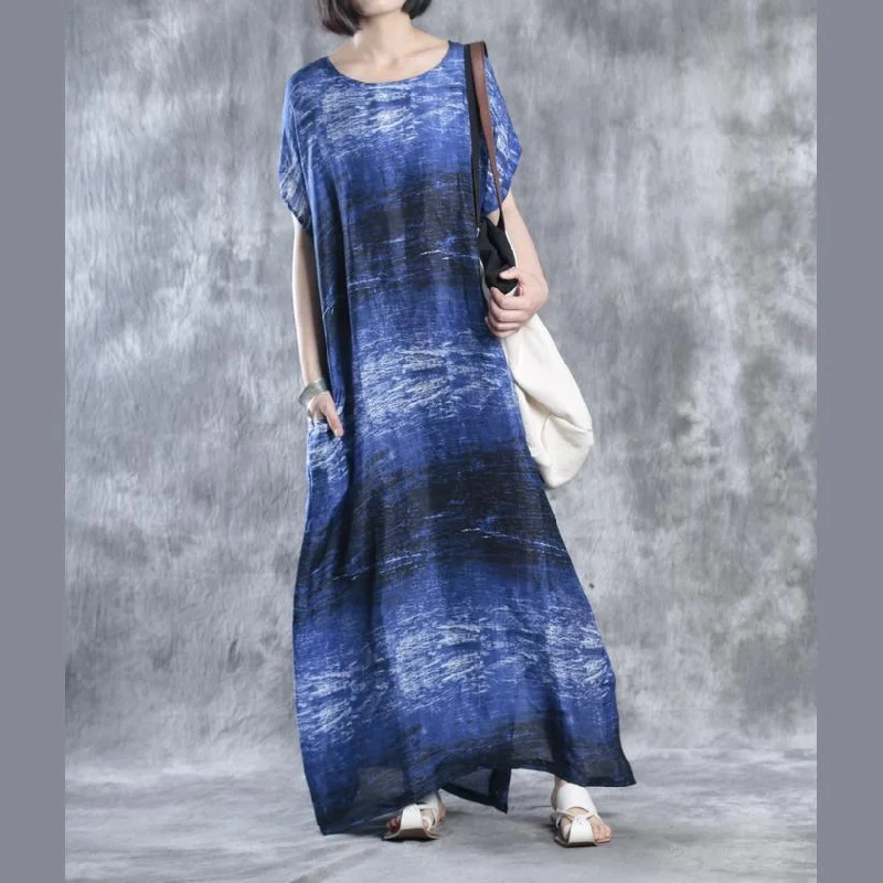 Blue print maxi dresses linen dress plus size caftans Women
