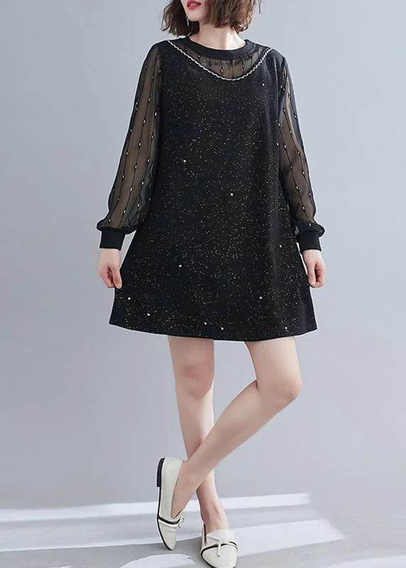 Bohemian Patchwork Dresses Shape Black Plus Size Dress Relaxed Women's Beachy
