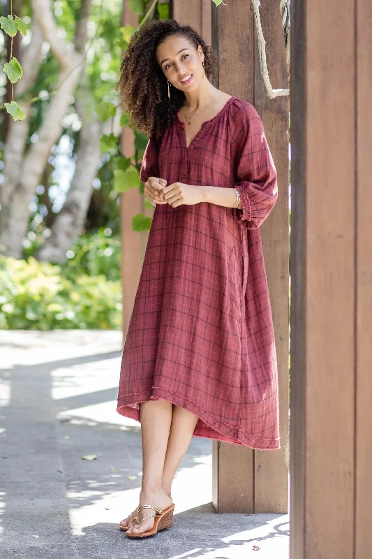 Chiang Mai Wine Burgundy Tunic-Style Dress from Thailand Australian Beach