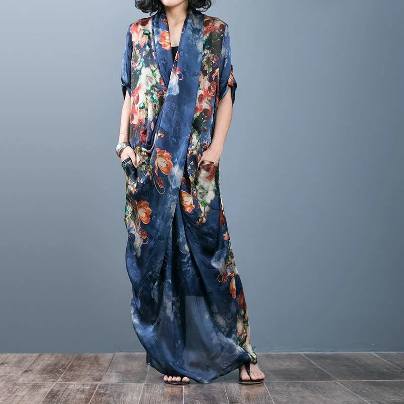 Classy Asymmetric Silk Clothes For Women Blue Print Dresses Summer ( Limited Stock) Monochromatic All - in - one Classy Asymmetric Silk Clothes For Women Blue Print Dresses Summer ( Limited Stock) Monochromatic All - in - one