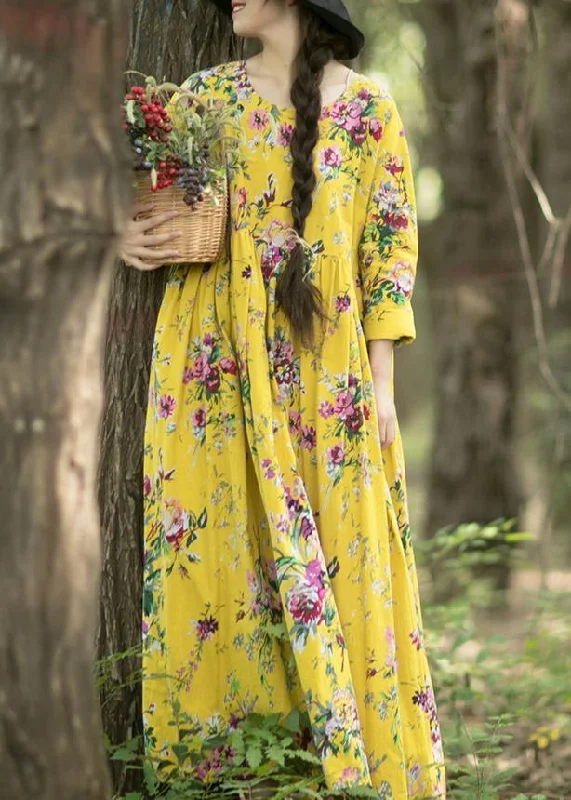 Classy O Neck Cinched Dresses Work Outfits Yellow Long Dress Confident Women's Power