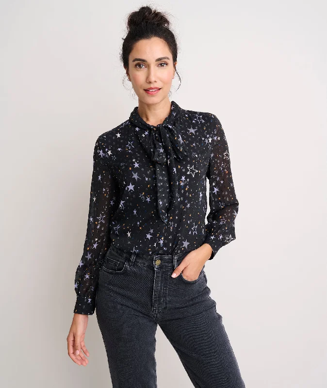 Star Print Tie-Neck Colette Shirt Earthy Women's 