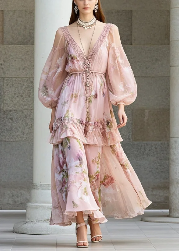 Fine Pink V Neck Print Ruffles Chiffon Holiday Dresses Fall Bold Women's Animal Print Fine Pink V Neck Print Ruffles Chiffon Holiday Dresses Fall Bold Women's Animal Print
