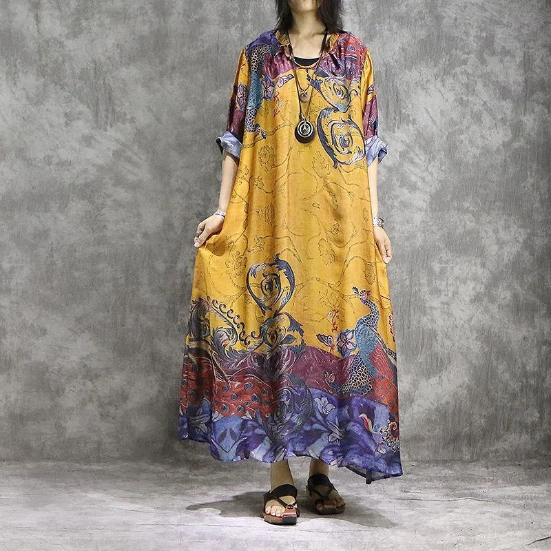 French prints Chiffon tunic dress Fashion design yellow Chiffon Dresses summer Compression French prints Chiffon tunic dress Fashion design yellow Chiffon Dresses summer Compression