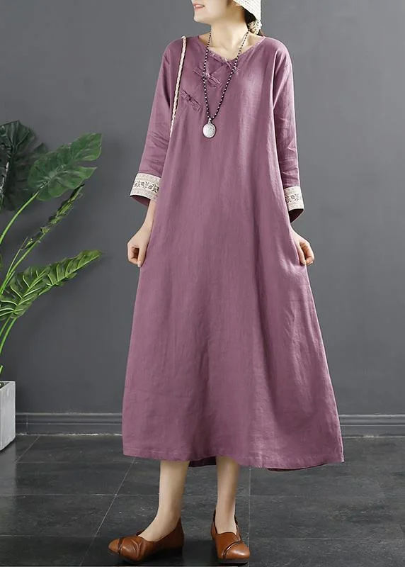 French Purple Clothes Embroidery Long Spring Dresses Refined Women's Velvet
