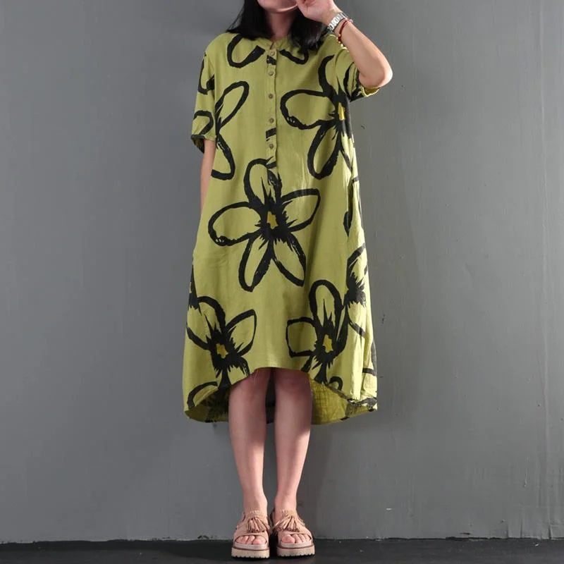 Green floral print maxi dress linen summer dress causal sundresses Feminine Women's Soft Green floral print maxi dress linen summer dress causal sundresses Feminine Women's Soft
