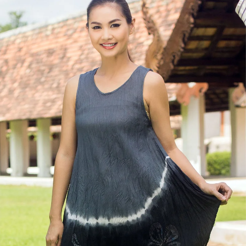 Grey Thai Holiday Cotton Batik Dress Adventure