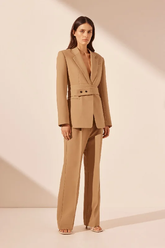 IRENA HOURGLASS SINGLE BREASTED BLAZER WITH BELT - WHEAT Sophisticated Women's 