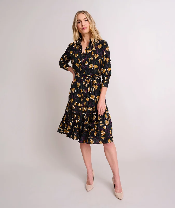 Pleated Janice Midi Shirt Dress Compression