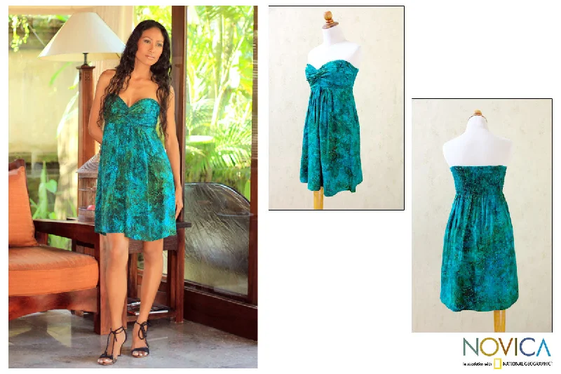Java Emerald Batik Strapless Dress Dapper Women's 1920S