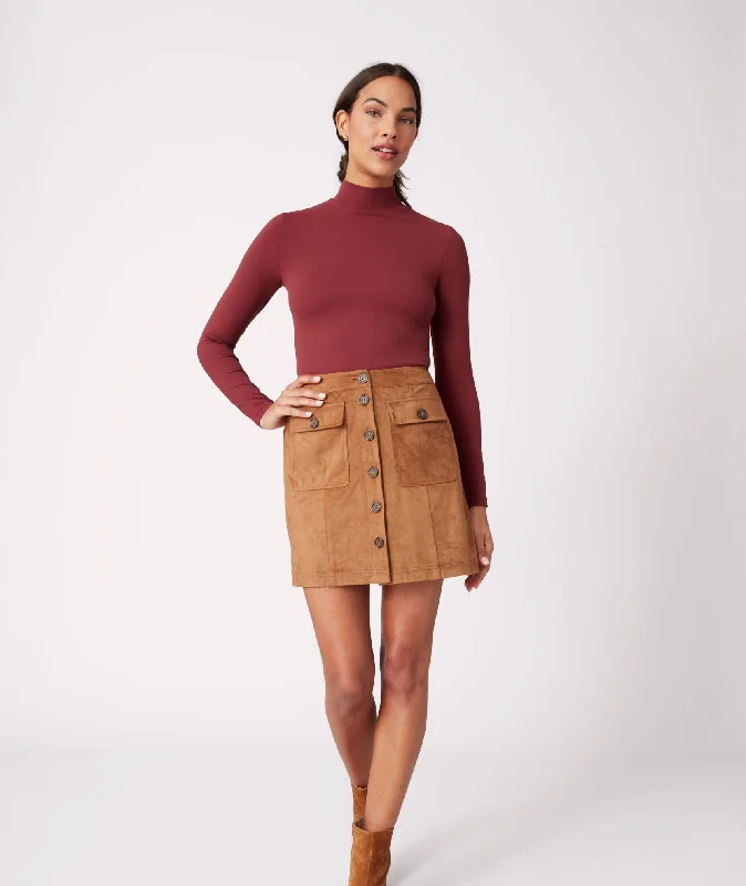 Faux Suede Button-Front Kendall Skirt Monochromatic All - in - one