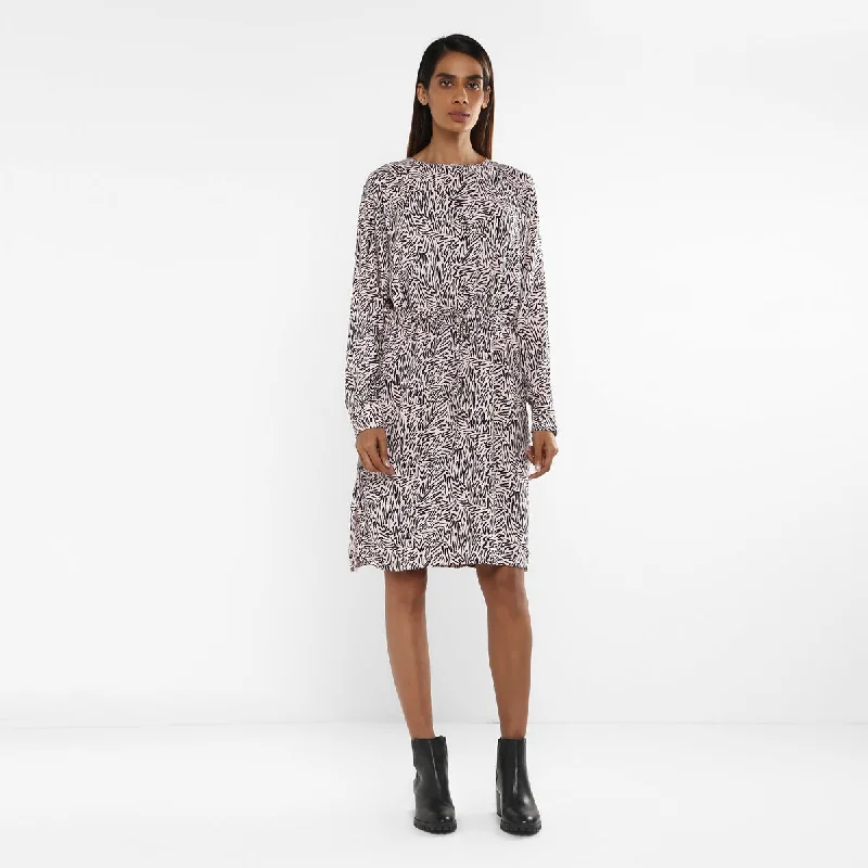 Women's Abstract Print Round Neck Dress Business
