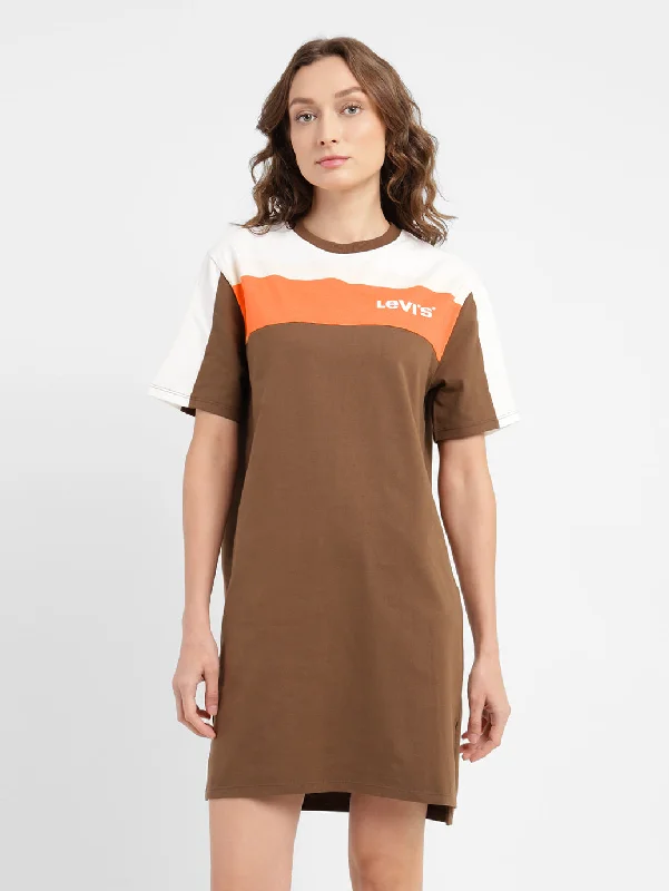 Women's Colorblock Round Neck Dress Traditional Women's Wool