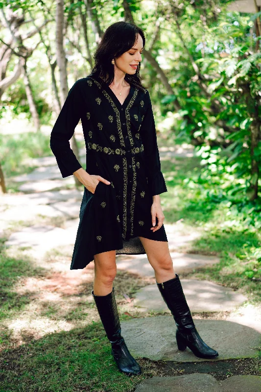 Lucknow Bouquet Cotton High-Low Shirtdress with Embroidery Hip Women's Urban