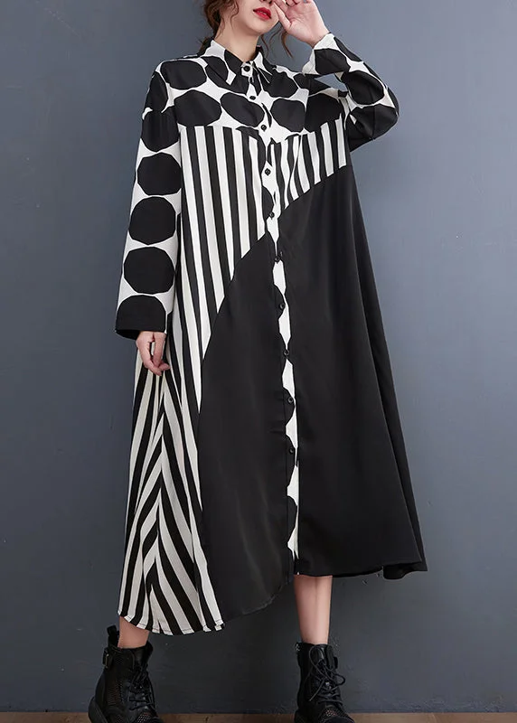 Modern Peter Pan Collar button asymmetrical design Print Shirt Dresses Long Sleeve purpose Modern Peter Pan Collar button asymmetrical design Print Shirt Dresses Long Sleeve purpose
