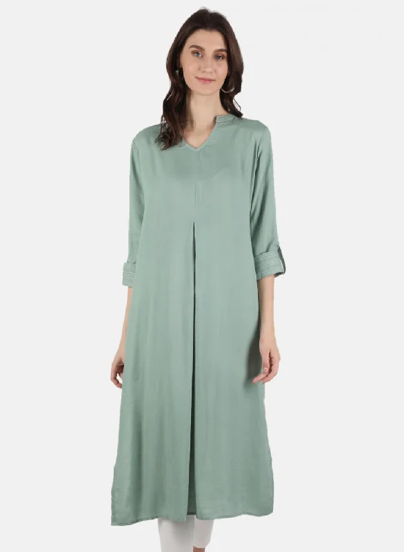 Women Green Plain Dress Monochromatic All - in - one