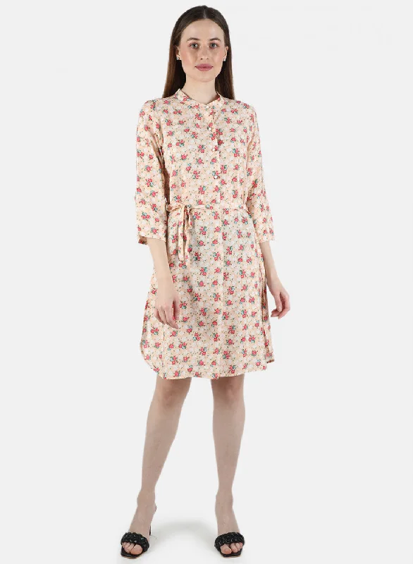Women Peach Printed Dress Hip Women's Retro
