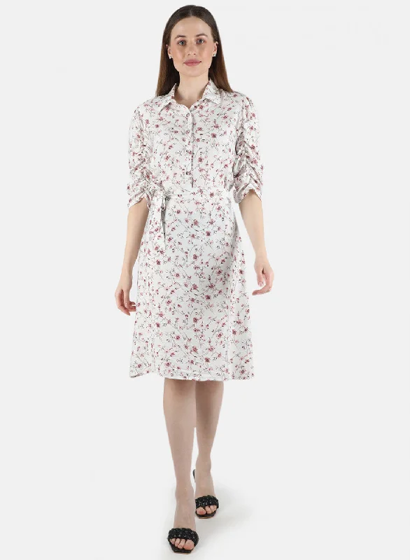 Women White Printed Dress Refined Women's Classic 