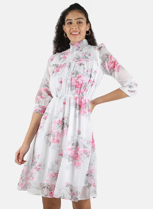 Women White Printed Dress Tough Women's Military - inspired
