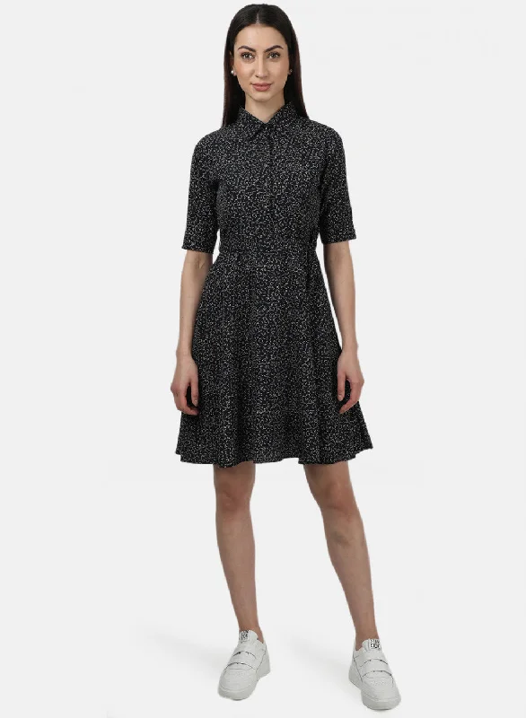 Womens Black Printed Dress Cozy Women's Winter