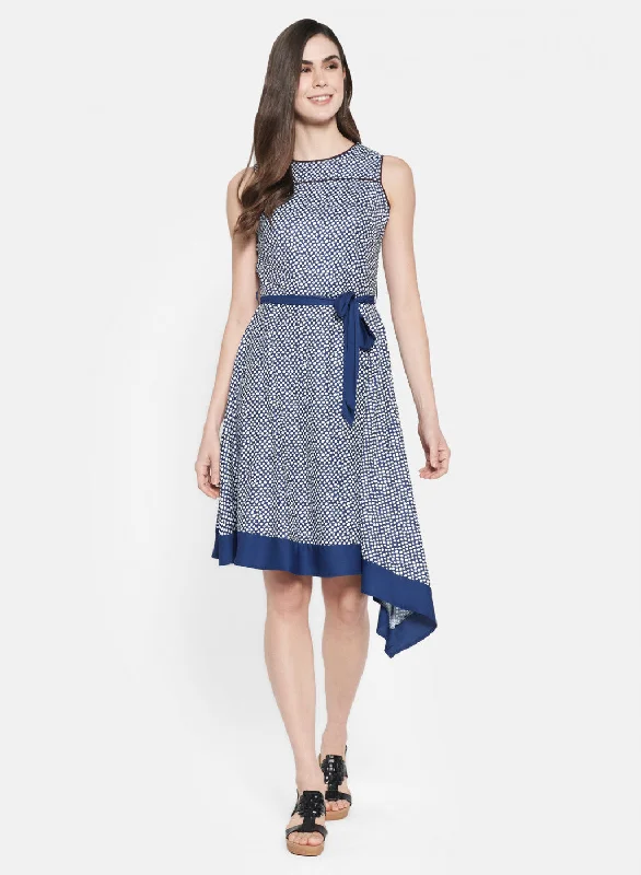 Womens Navy Blue Printed Dress Relaxed Women's 
