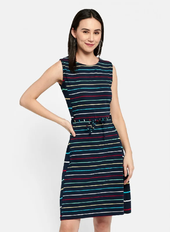 Womens Navy Blue Stripe Dress Traditional Women's 