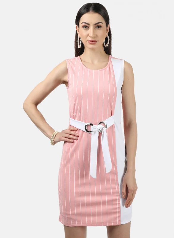 Womens Pink & White Stripe Dress Dapper Women's Bow - adorned