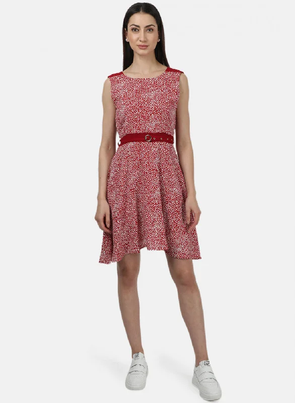 Womens Red Printed Dress Geometric
