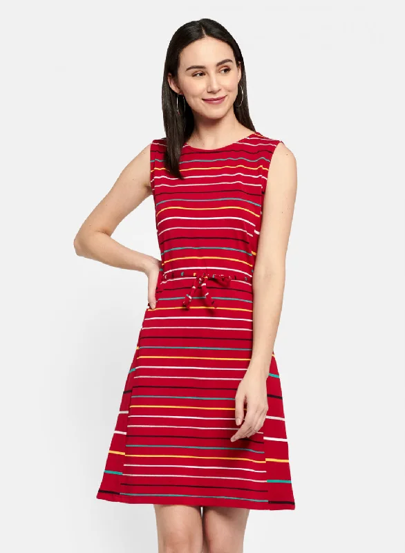 Womens Red Stripe Dress Street