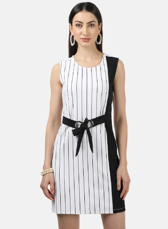 Womens White & Black Stripe Dress Hip Women's Retro